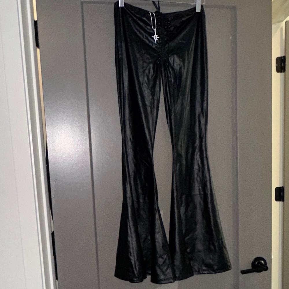 Dolls kill darker wavs reverb v cut faux leather pants size small